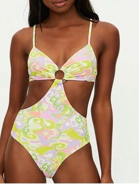 Beach Riot Pastel Pink Green Cutout One-Piece Swimsuit